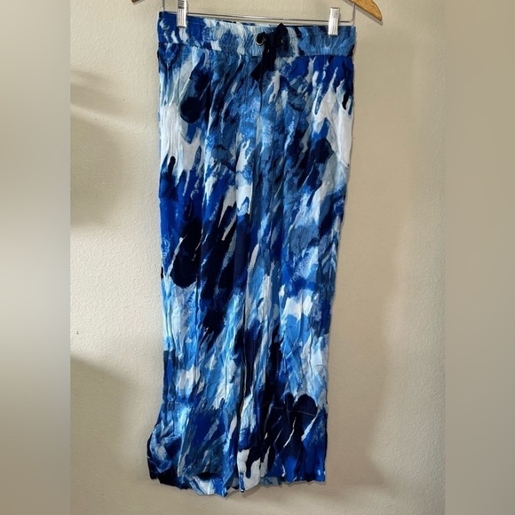 Roaman’s Linen Wide-Leg Crop Pants blue Size 12W - Picture 1 of 15